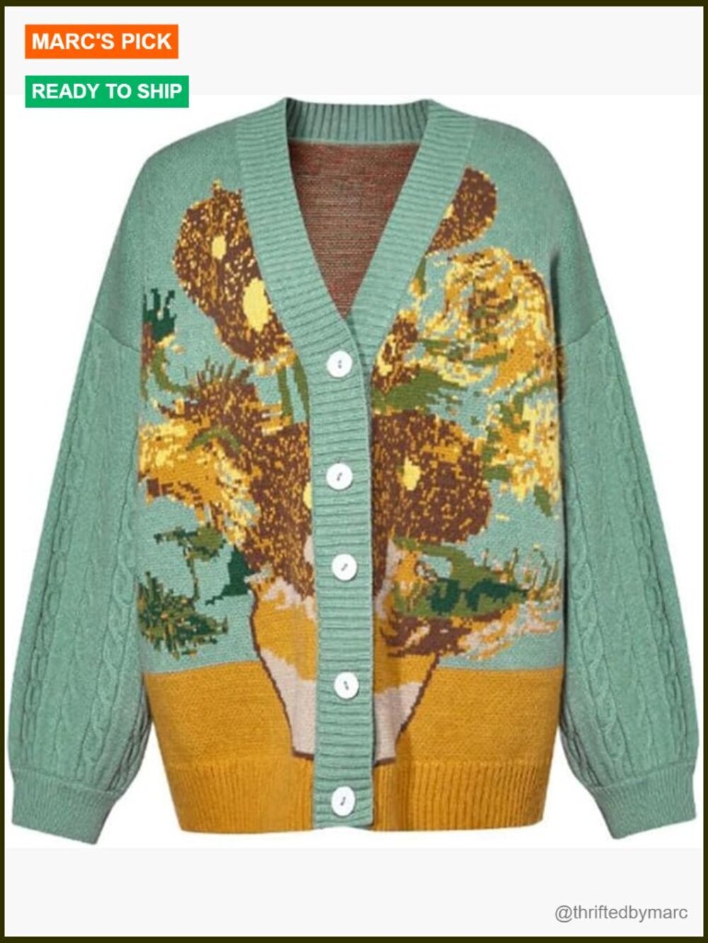 Van Gogh Vintage Cardigan Knit Autumn Winter V-Neck Sweater Jacket Loose